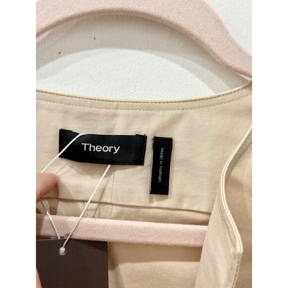 Theory Stretch Split Neck Utilitarian Chino Shift Mini Dress Cream Womens Size 4 - Picture 5 of 7